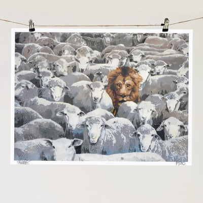 Lion Among Sheep - Giclée Print